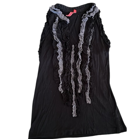 Anthropologie One September Grey & Black Ruffled Tank Top Size Petite - Picture 6 of 6